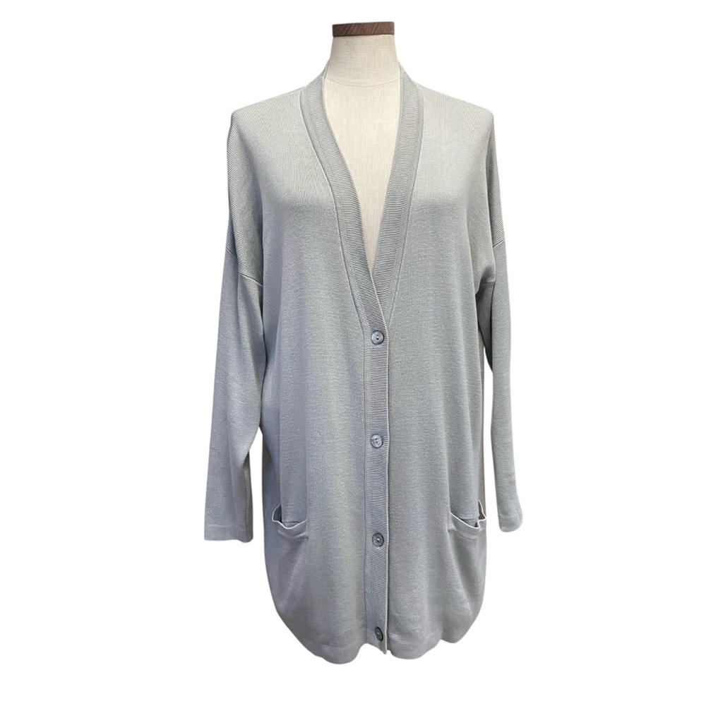 Linda Allard Ellen Tracy Silk Longline Cardigan Sweater Sz L